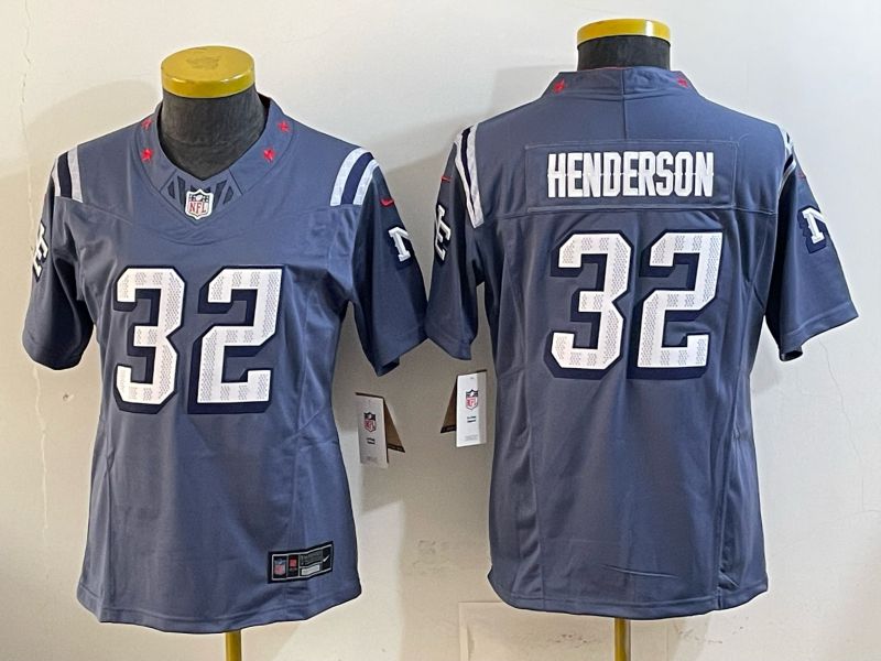 Women 2026 New England Patriots #32 Henderson blue Throwback Limited Nike NFL Jersey style 01->women nfl jersey->Women Jersey